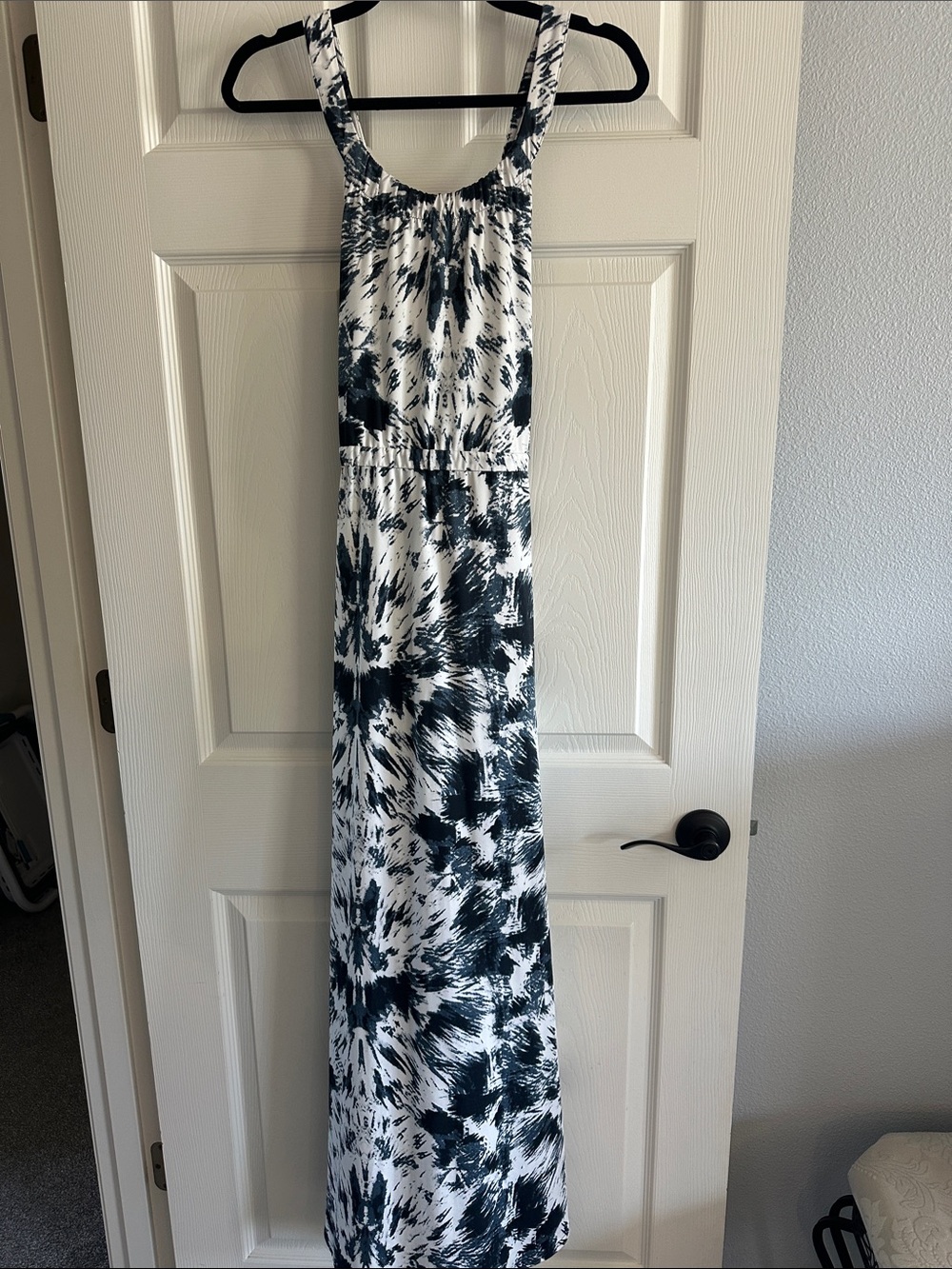 Navy and White Printed Maxi Dress